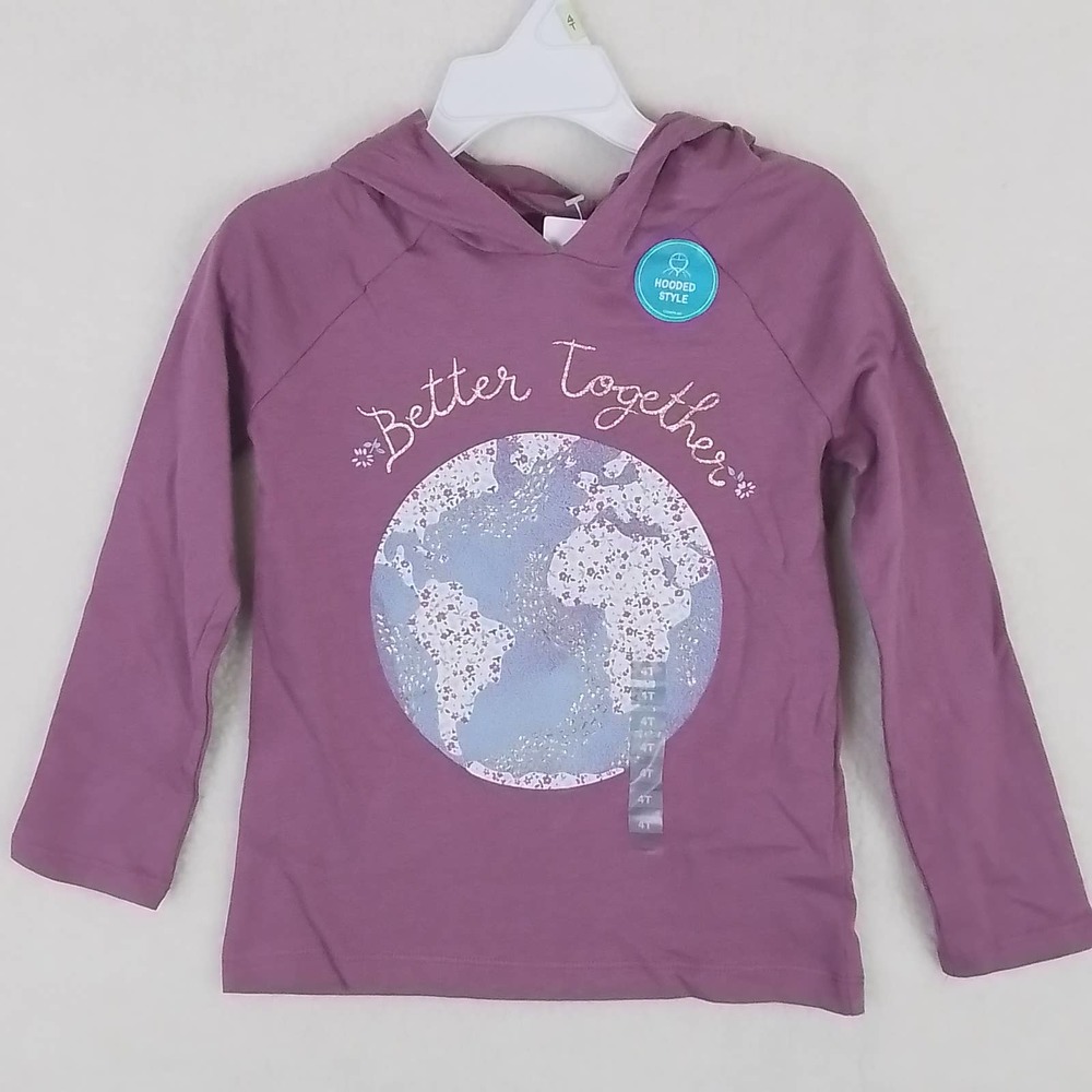 Carter's Long Sleeve Cotton T-Shirt Hoodie Size 4 Mauve, Better Together Graphic